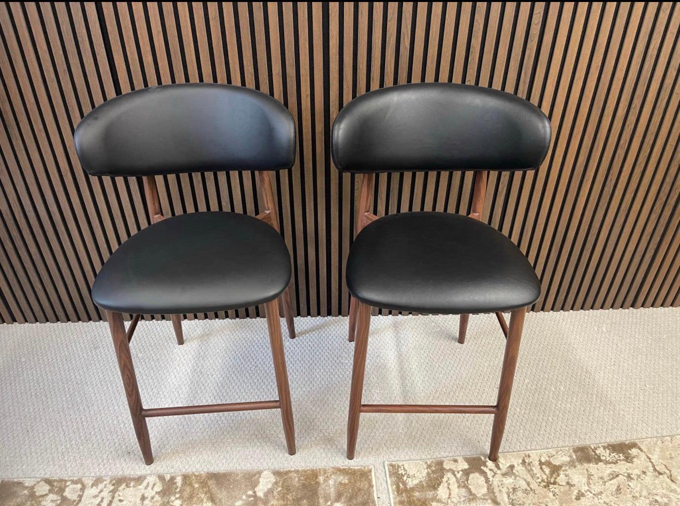 Halston Black Faux Leather Kitchen Stools