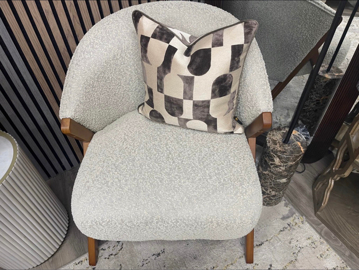 Kira Speckled Stone Boucle Accent Chair