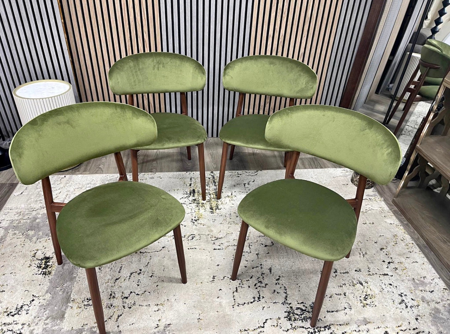 Halston Green Velvet Dining Chairs x4