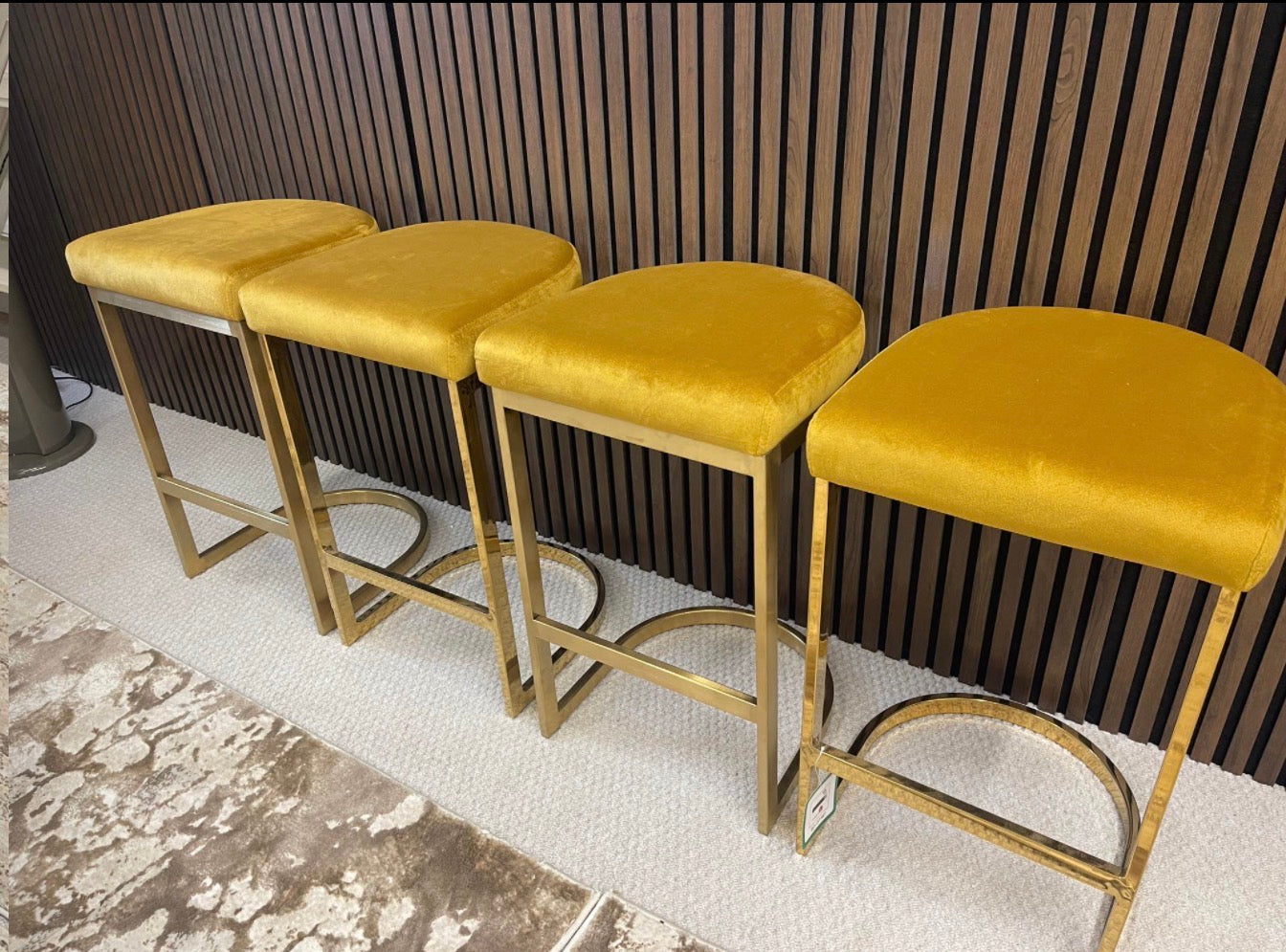 Matteo Mustard Velvet Stools x4