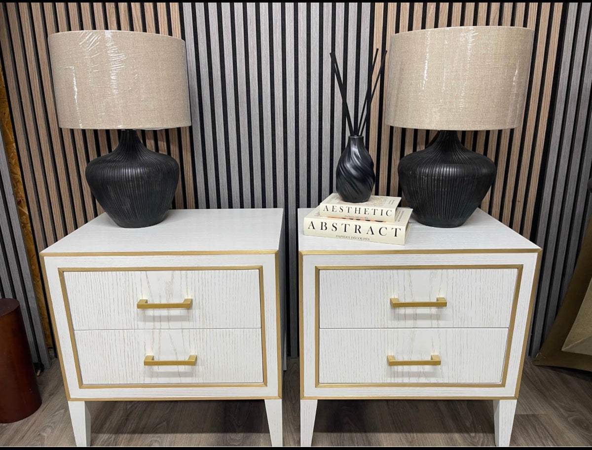 Emma Light Grey Bedside Table With Brass Inlay x2