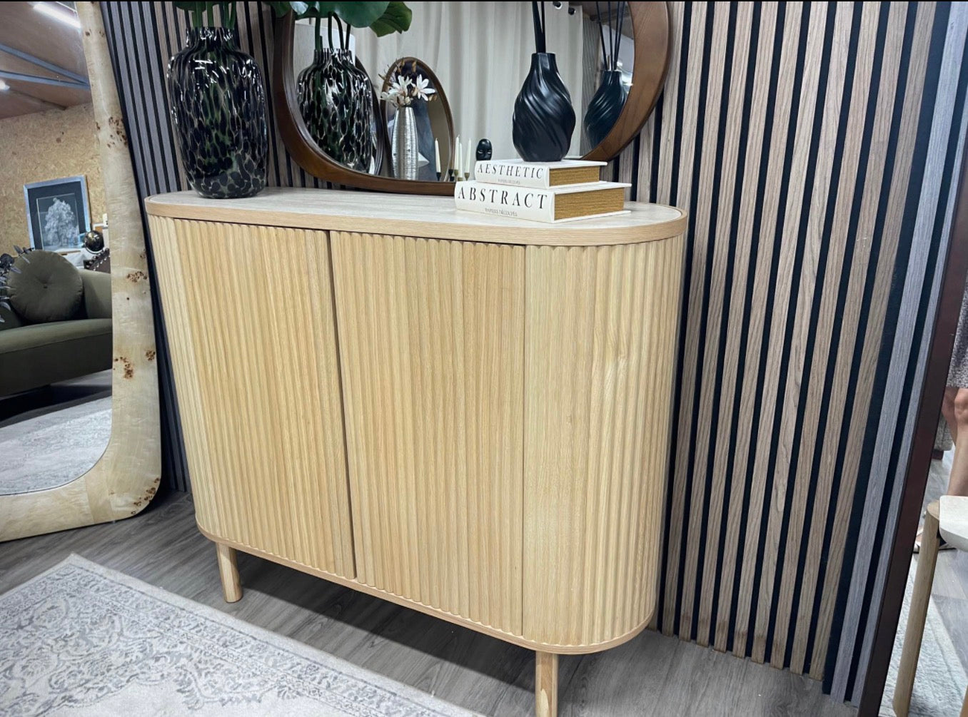 Santana Natural Travertine Stone And Oak Sideboard