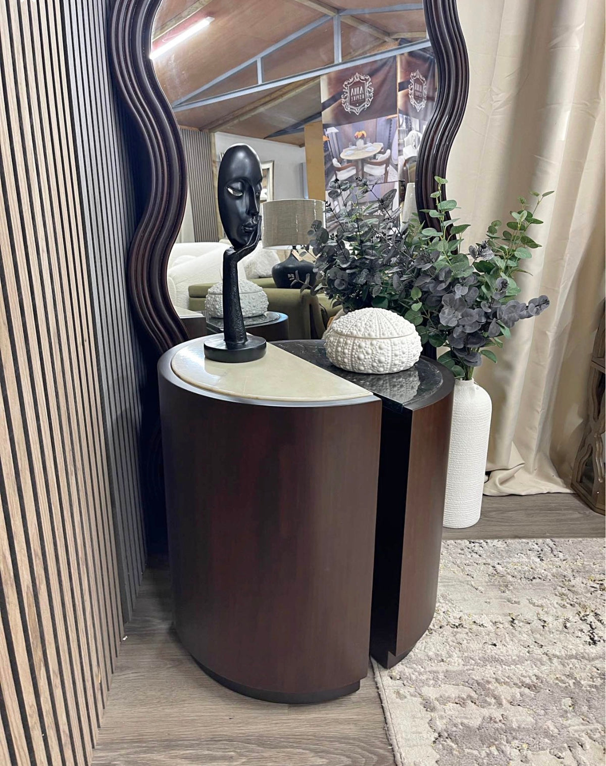 Natural Wood And Marble Side Table
