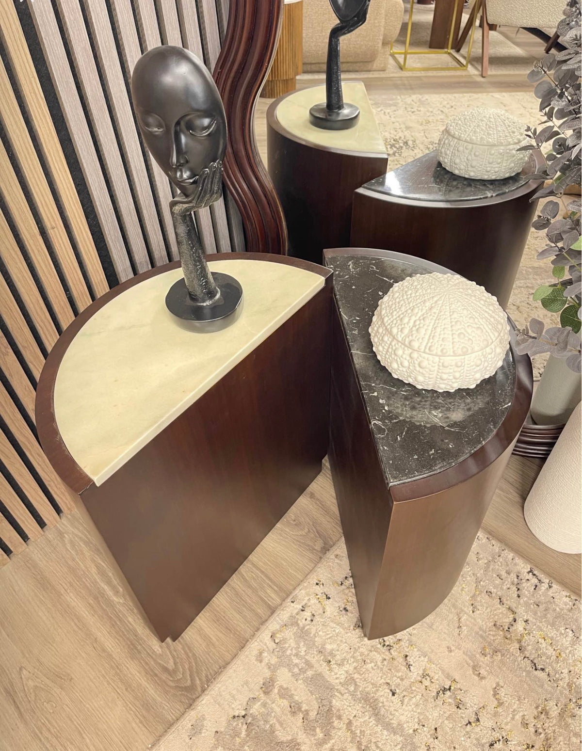 Natural Wood And Marble Side Table