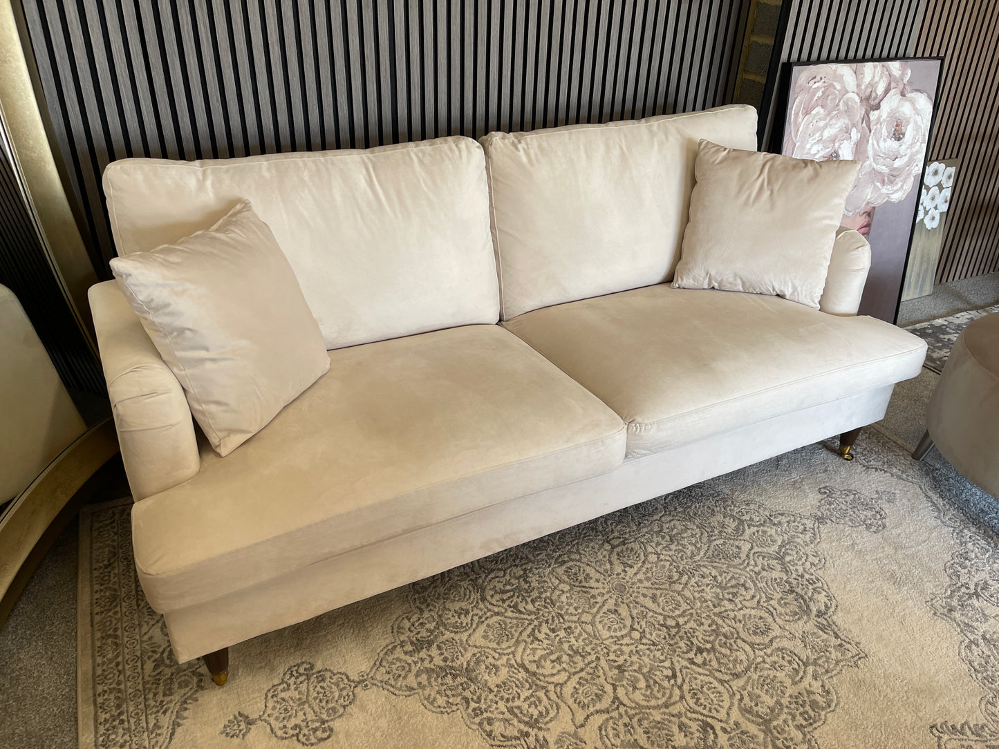 Daals 3 seater beige velvet sofa