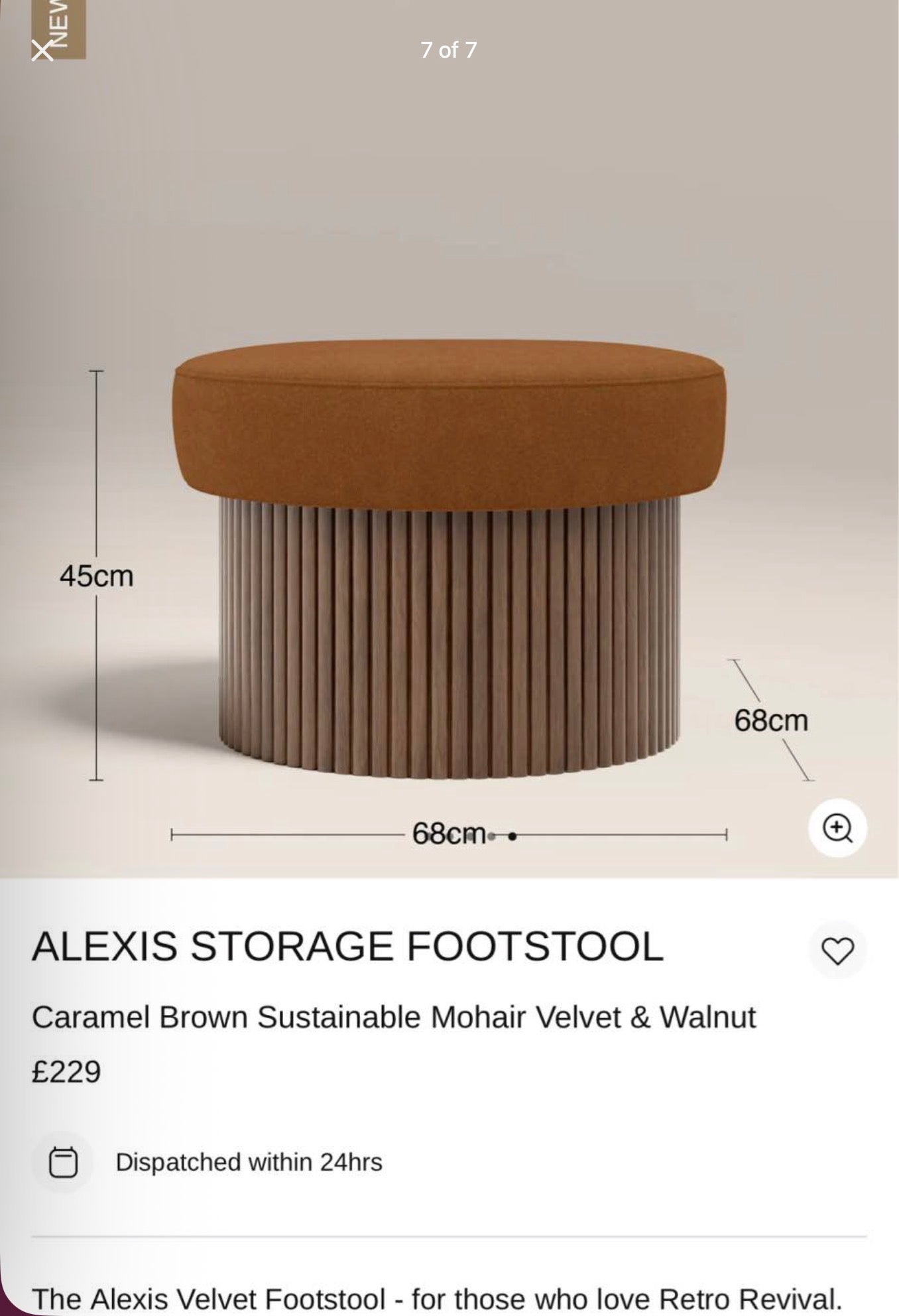 Caramel Velvet Storage Footstool