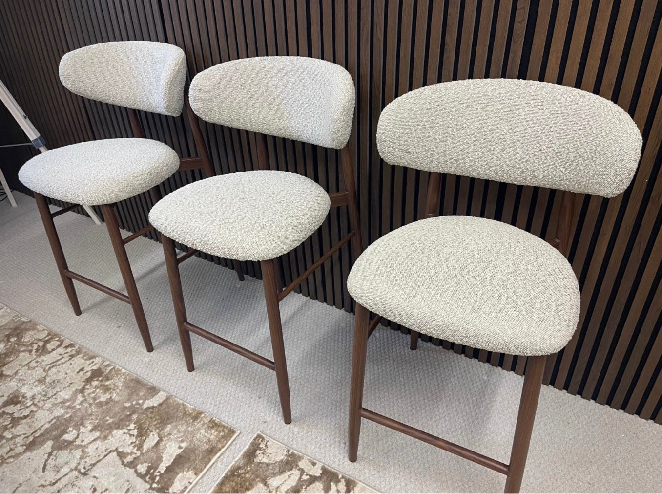 Halston Speckled Stone Boucle Kitchen Stools X3