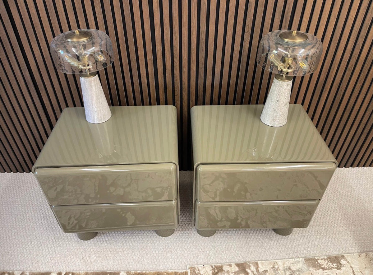 Set Of 2 High Gloss Moss Green Bedside Tables