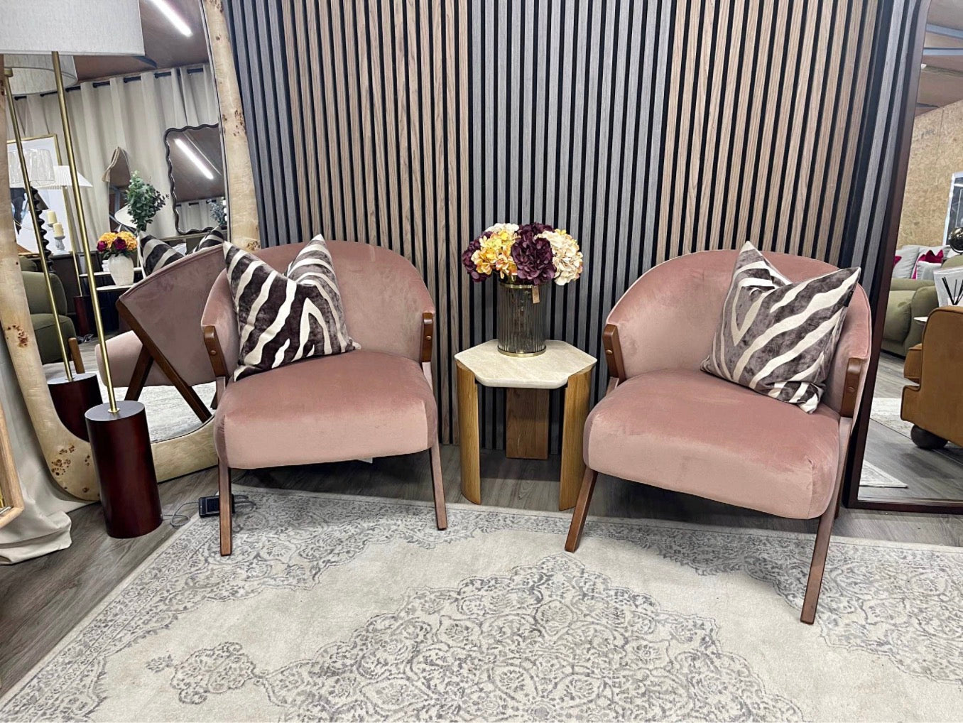 Set Of 2 Blush Pink Velvet Accent Chairs