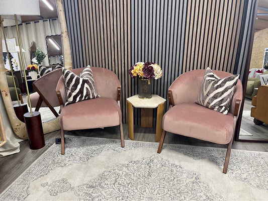 Set Of 2 Blush Pink Velvet Accent Chairs