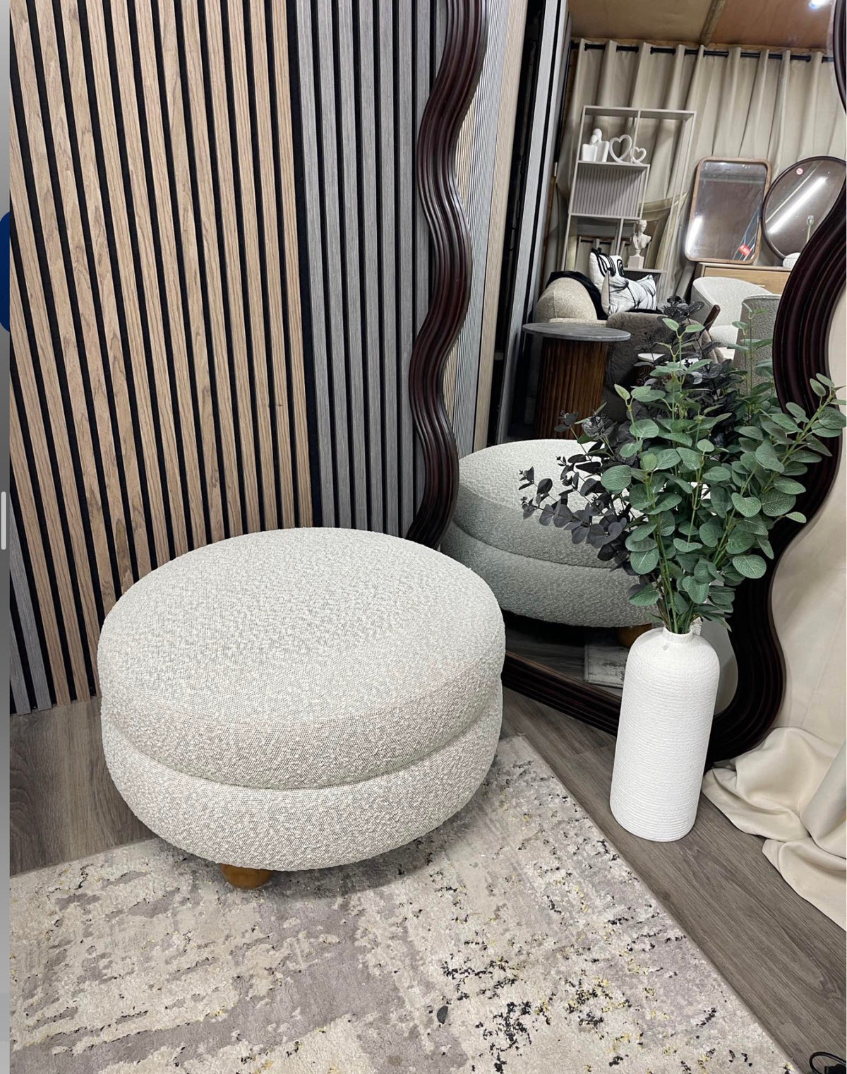 Speckled Stone Boucle Round Footstool