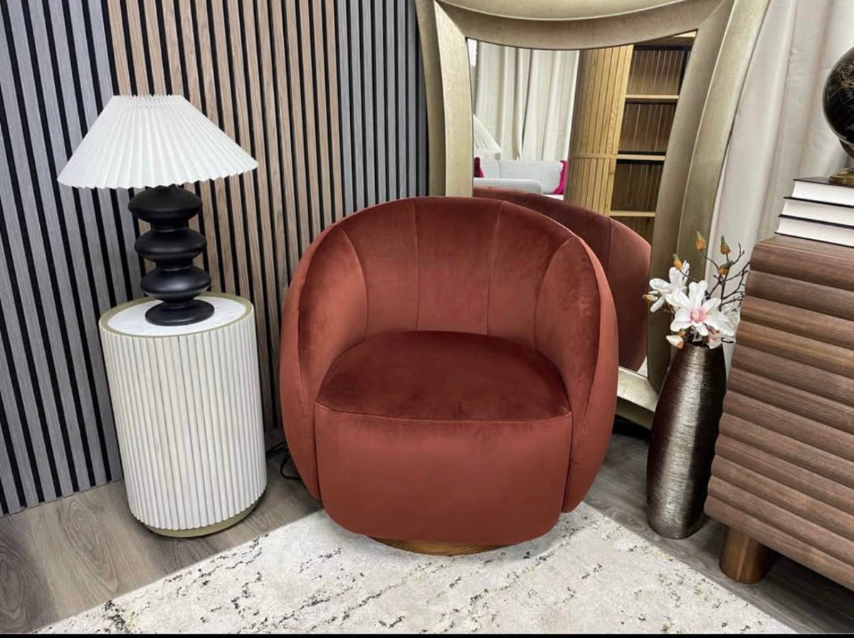 Burgundy Velvet Swivel Armchair