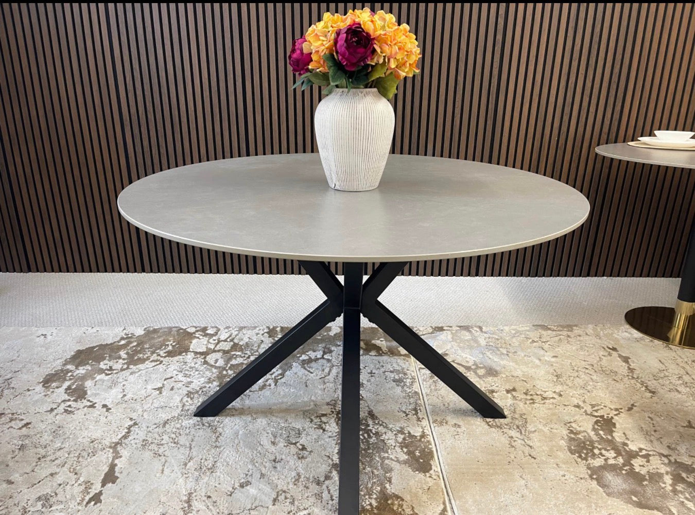 Round Ceramic Dining Table And 4 Dining Chairs