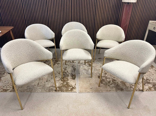 Speckled Stone Boucle Carver Dining Chairs x6