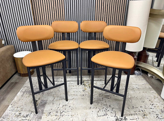 Tan Faux Leather Barstools x4