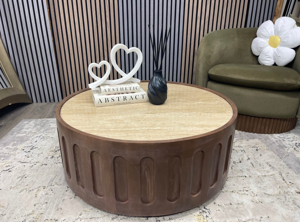 Natural Travertine&Walnut Coffee Table