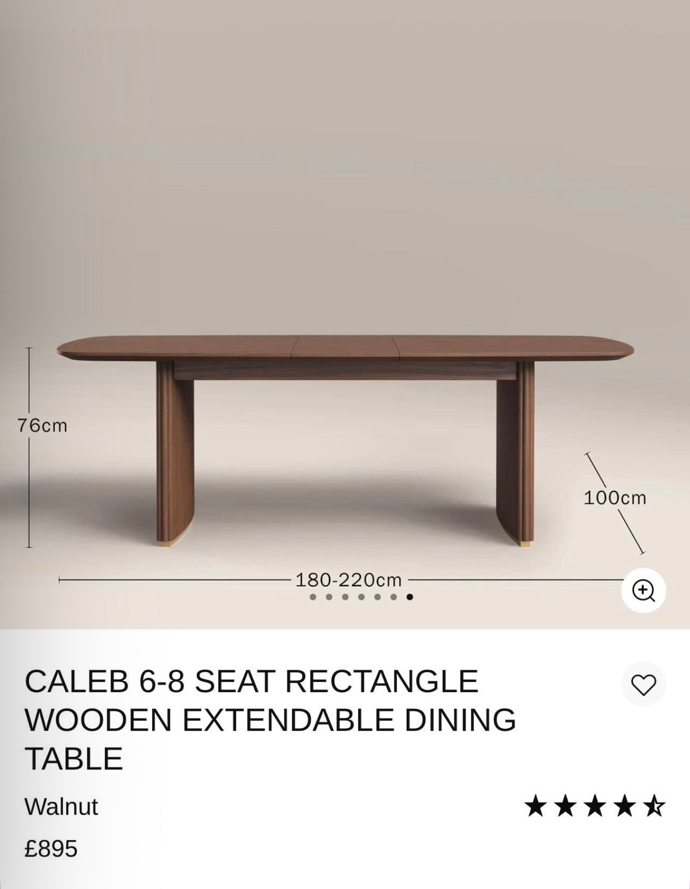 CALEB 6-8 SEAT RECTANGLE WOODEN EXTENDABLE DINING TABLE
