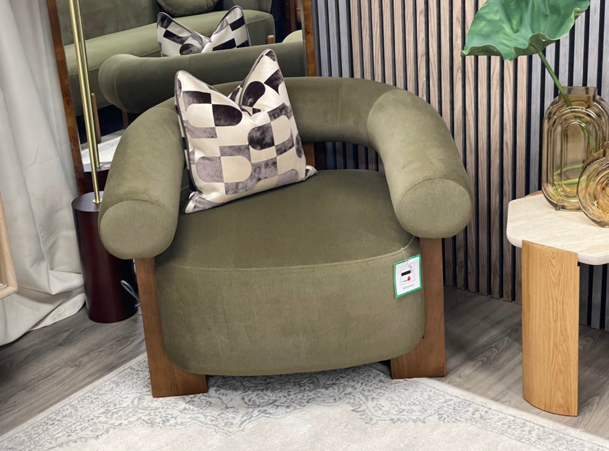 Fawnley Moss Green Mohair Velvet Armchair