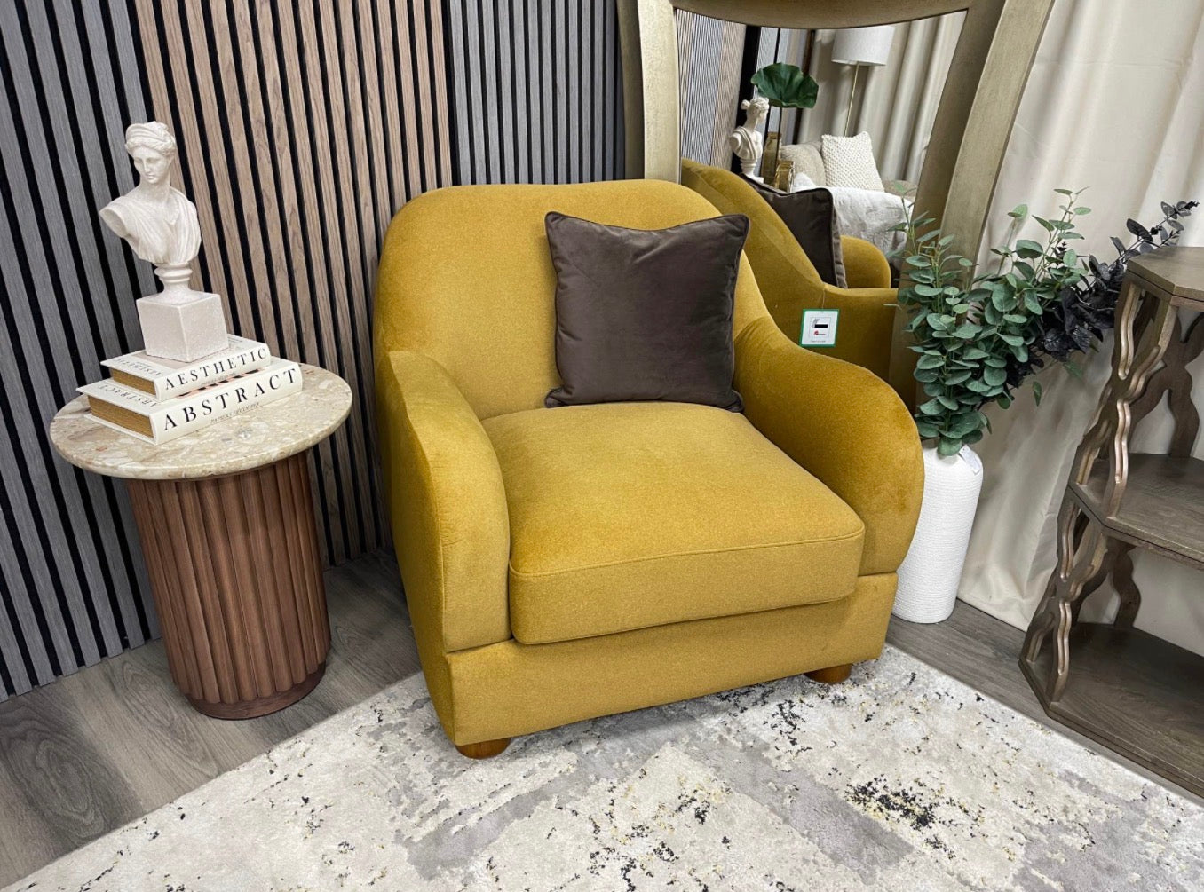 Mohair Mustard Accent Chair