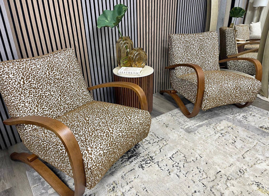 Set Of 2 Ada Ochre Maze Boucle Accent Chairs