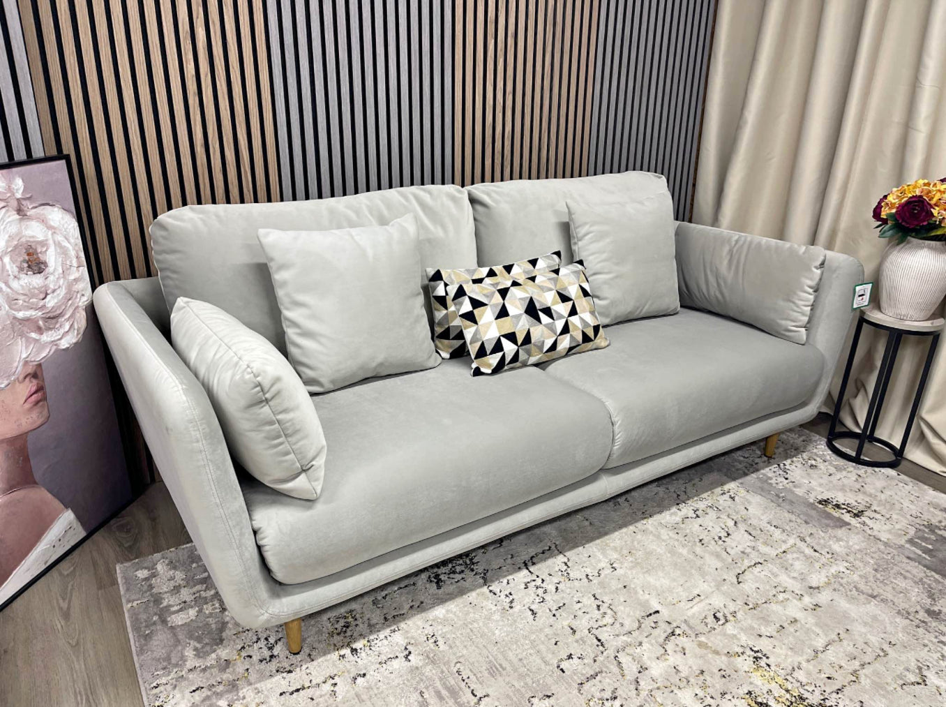 Dove Grey Velvet 3 Seater Sofa