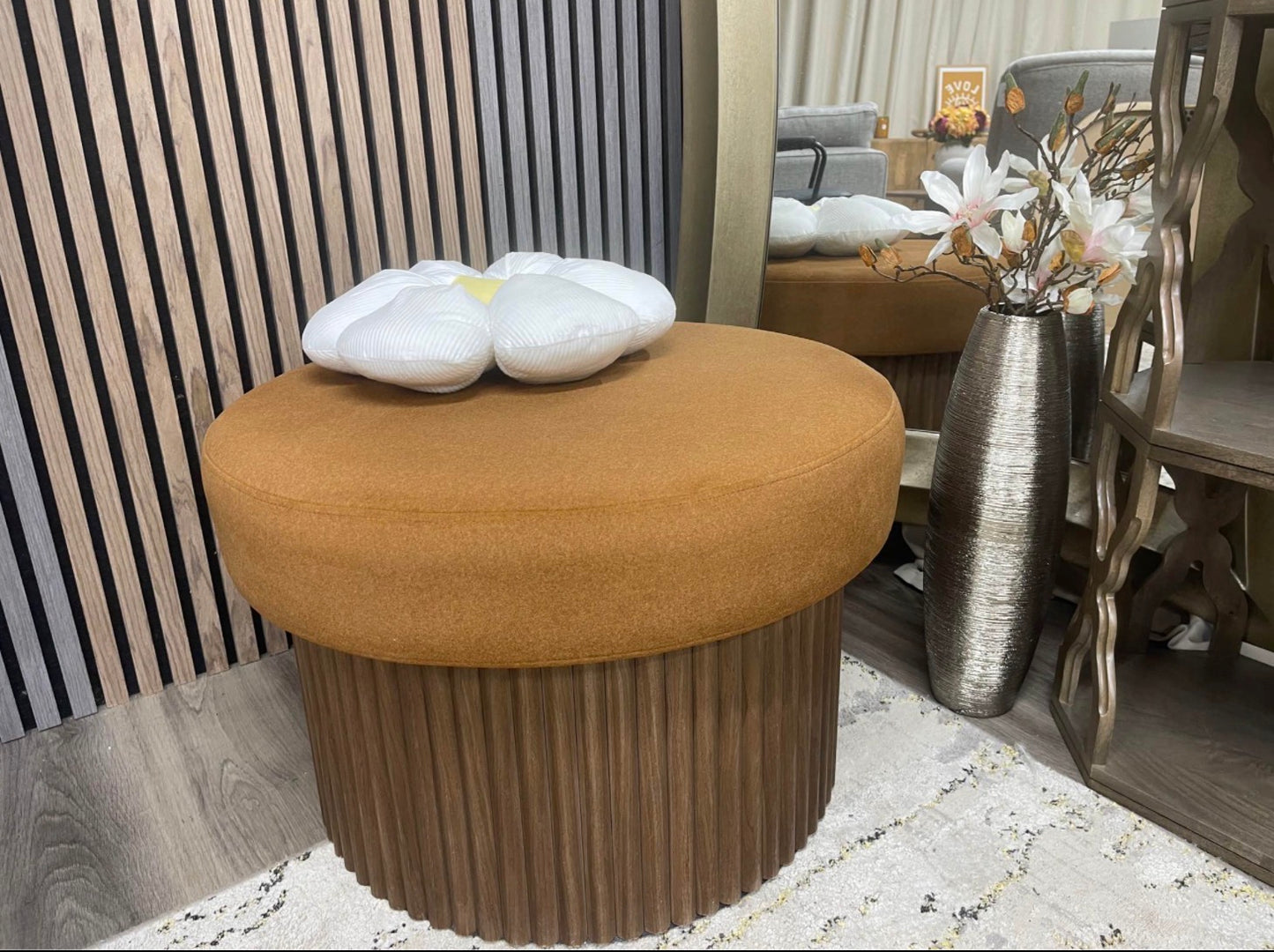 Caramel Mohair Velvet Storage Footstool