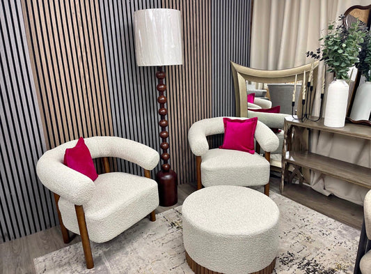 Set of 2 Speckled Stone Boucle Accent Chairs