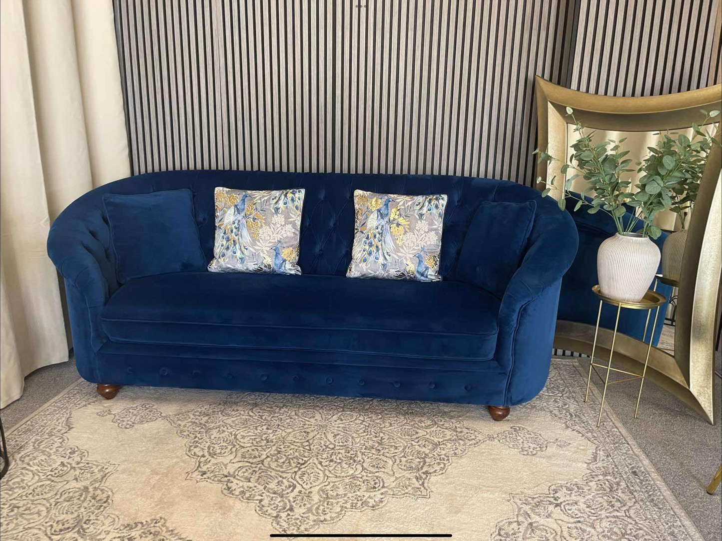 Blue velvet 3 seater sofa