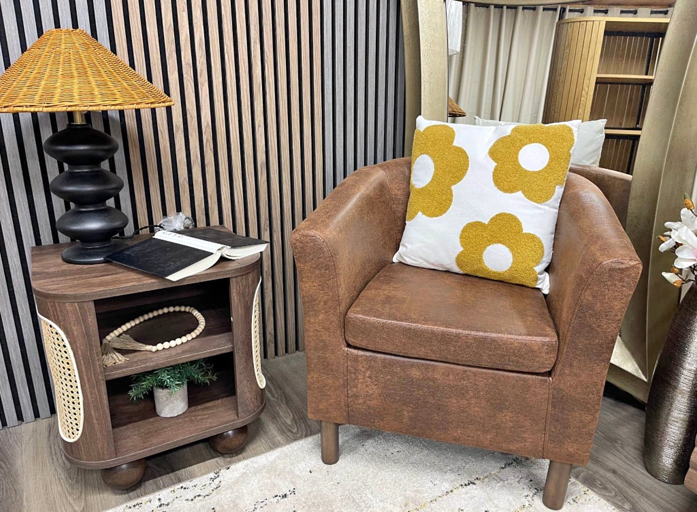 Brown Faux Leather Tub Chair