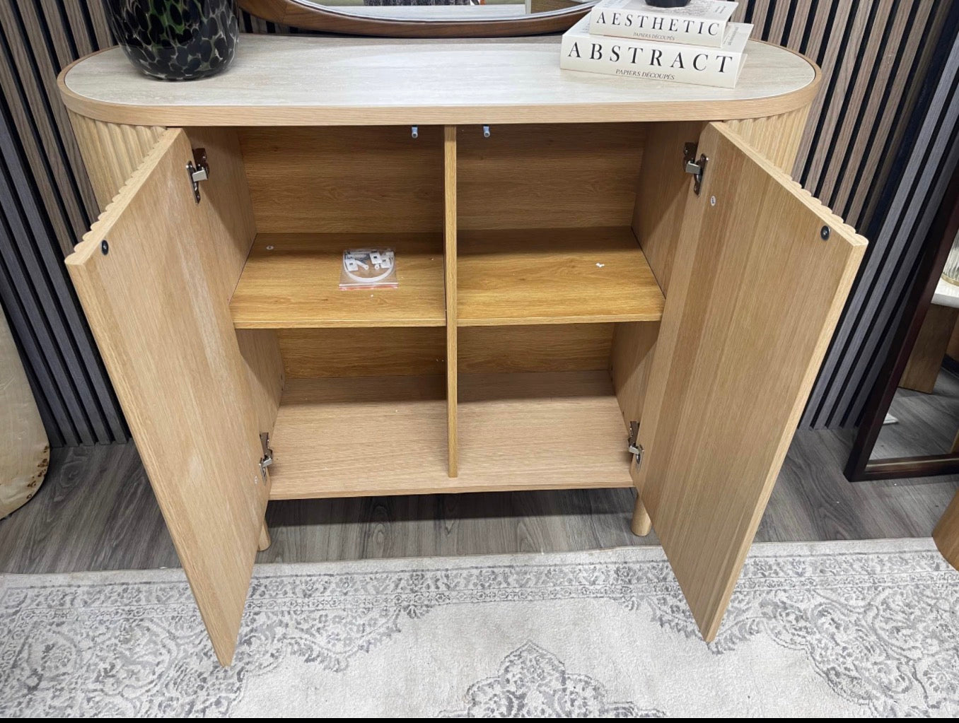Santana Natural Travertine Stone And Oak Sideboard