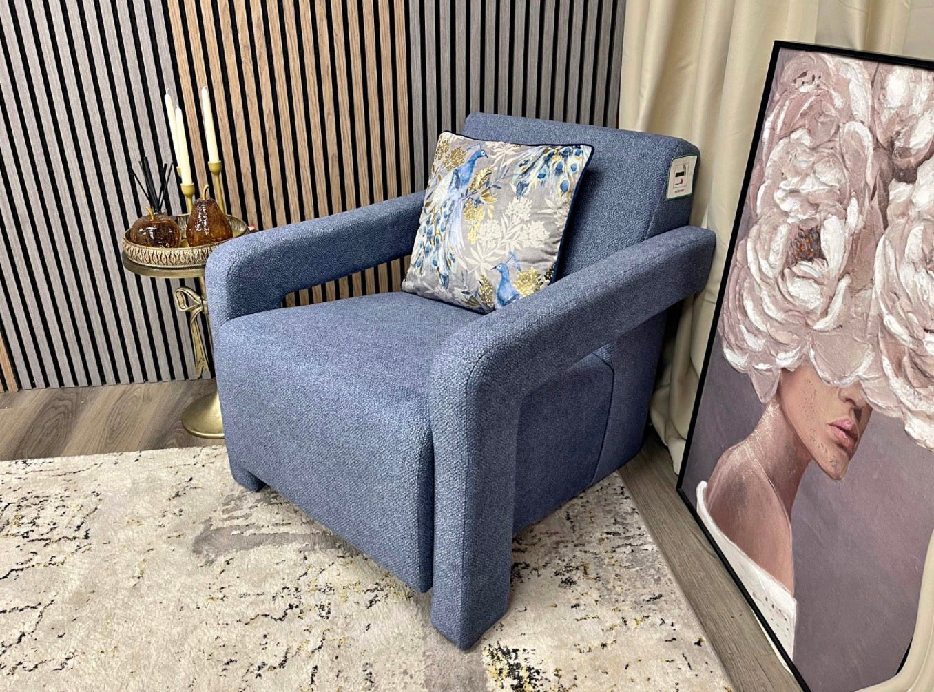 Navy Boucle Accent Chair