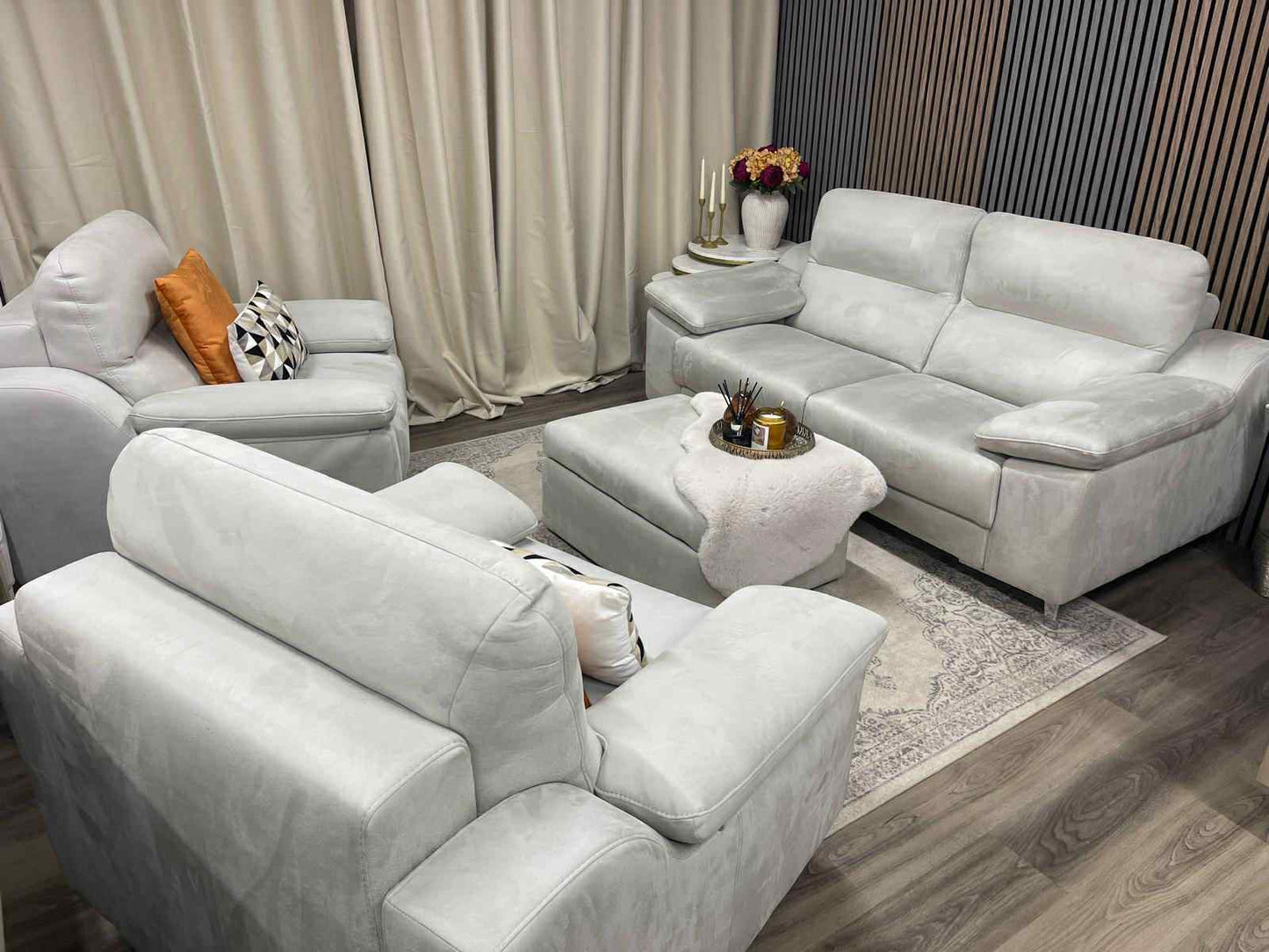 Dfs Sofa Set(Sofa, 2 Armchairs And Footstool)