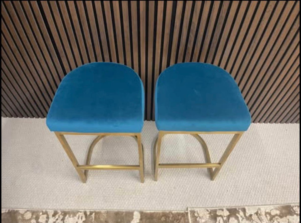 Teal Velvet Kitchen Stools x2