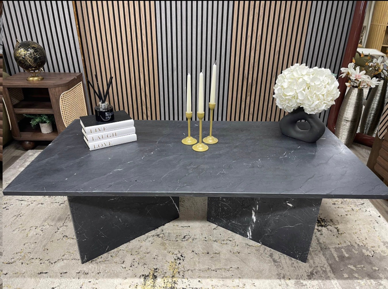 Vega Rectangle Black Marble Coffee Table