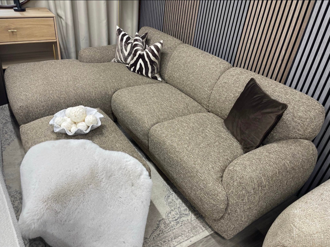 Cloud Left Hand Speckled Cappuccino Boucle  Chaise Sofa