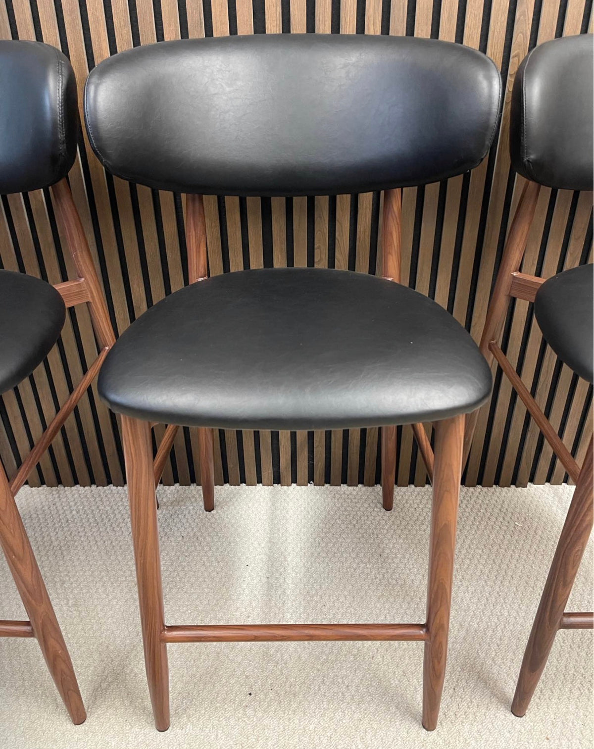 Halston Black Faux Leather Kitchen Stools x3
