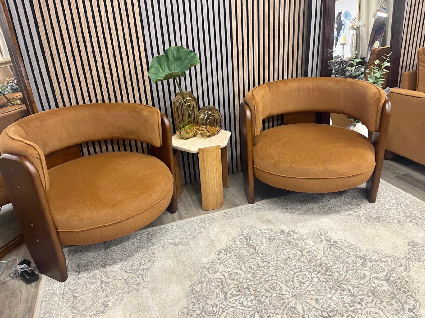 Set Of 2 Caramel Mohair Velvet Armchair