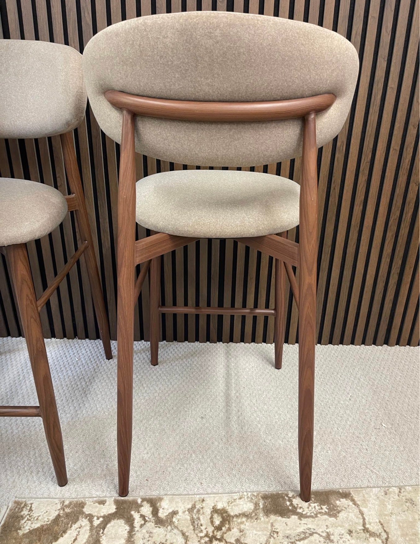 Halston Mohair Velvet Latte Kitchen Stools x3