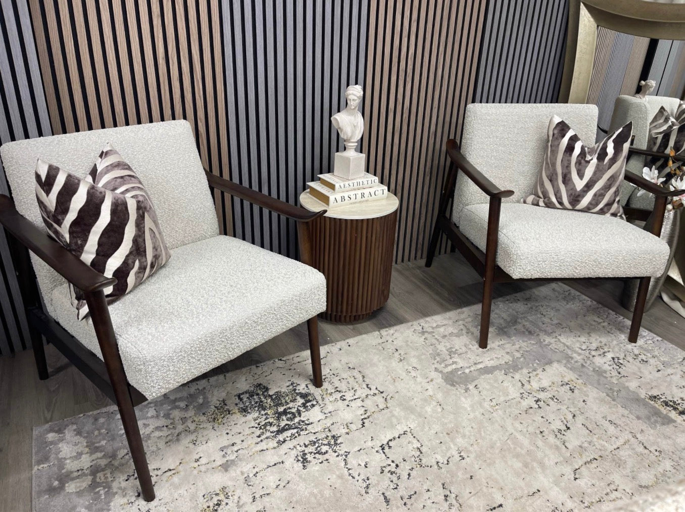 Set Of 2 Lola Speckled Stone Boucle Accent Chairs