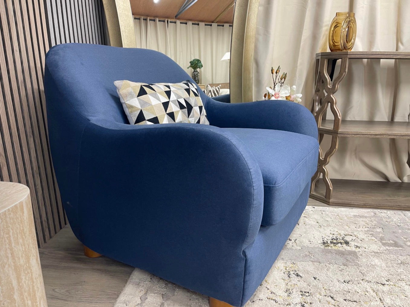 Mohair Ocean Blue Accent Chair