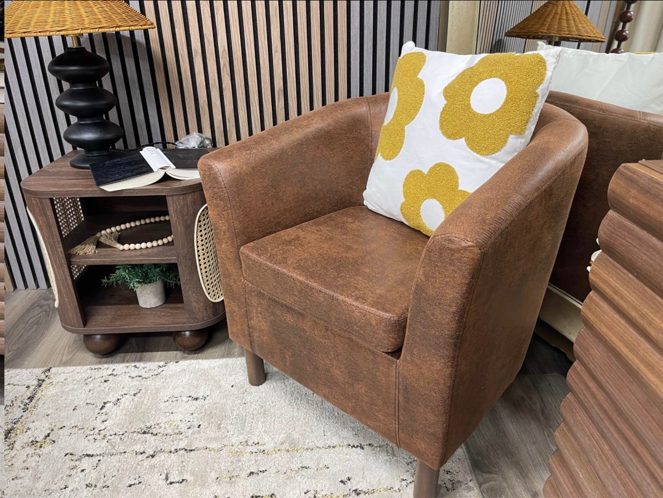 Brown Faux Leather Tub Chair