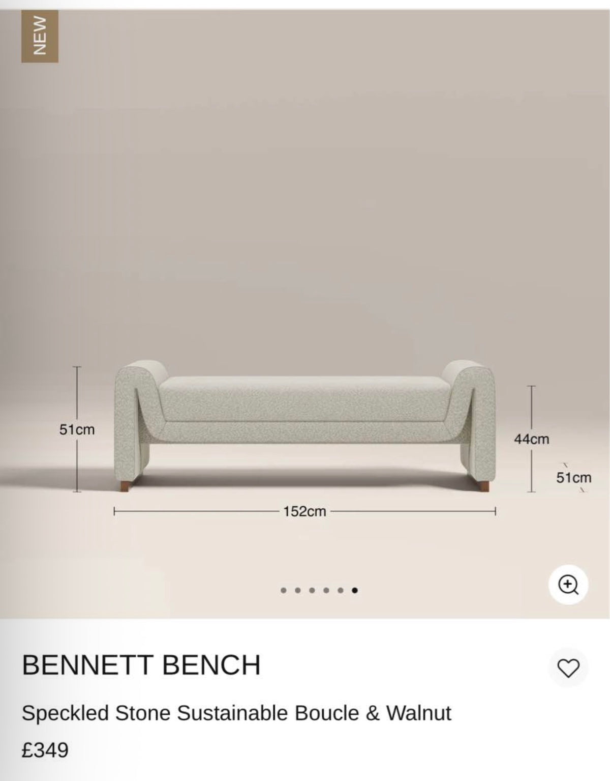 Bennett Speckled Stone Boucle Bench