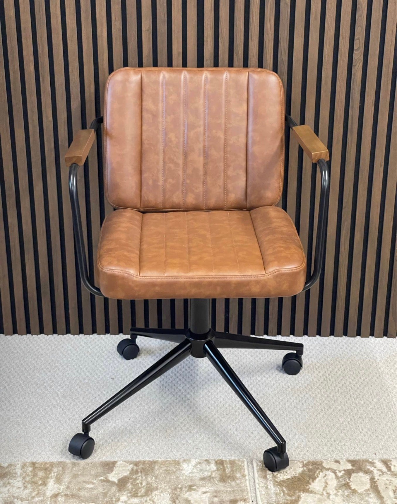 Vintage Tan Faux Leather Office Chair