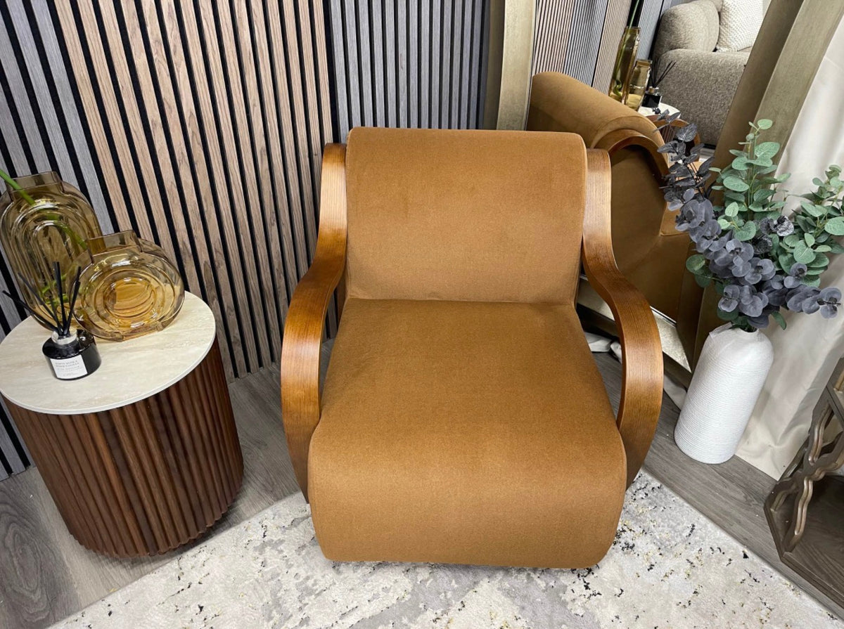 Caramel Mohair Velvet Armchair