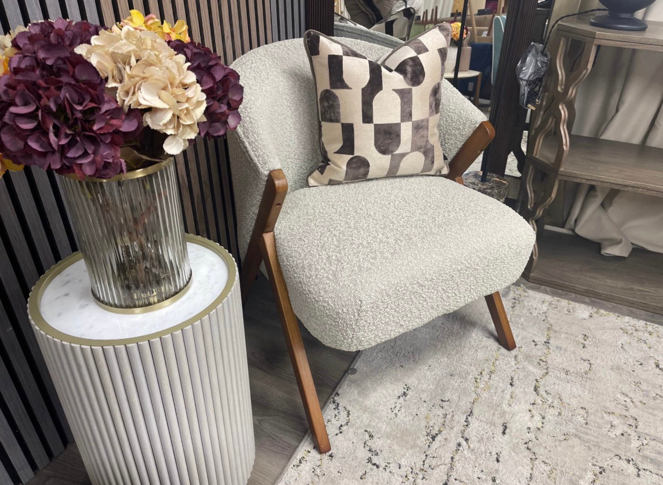 Kira Speckled Stone Boucle Accent Chair