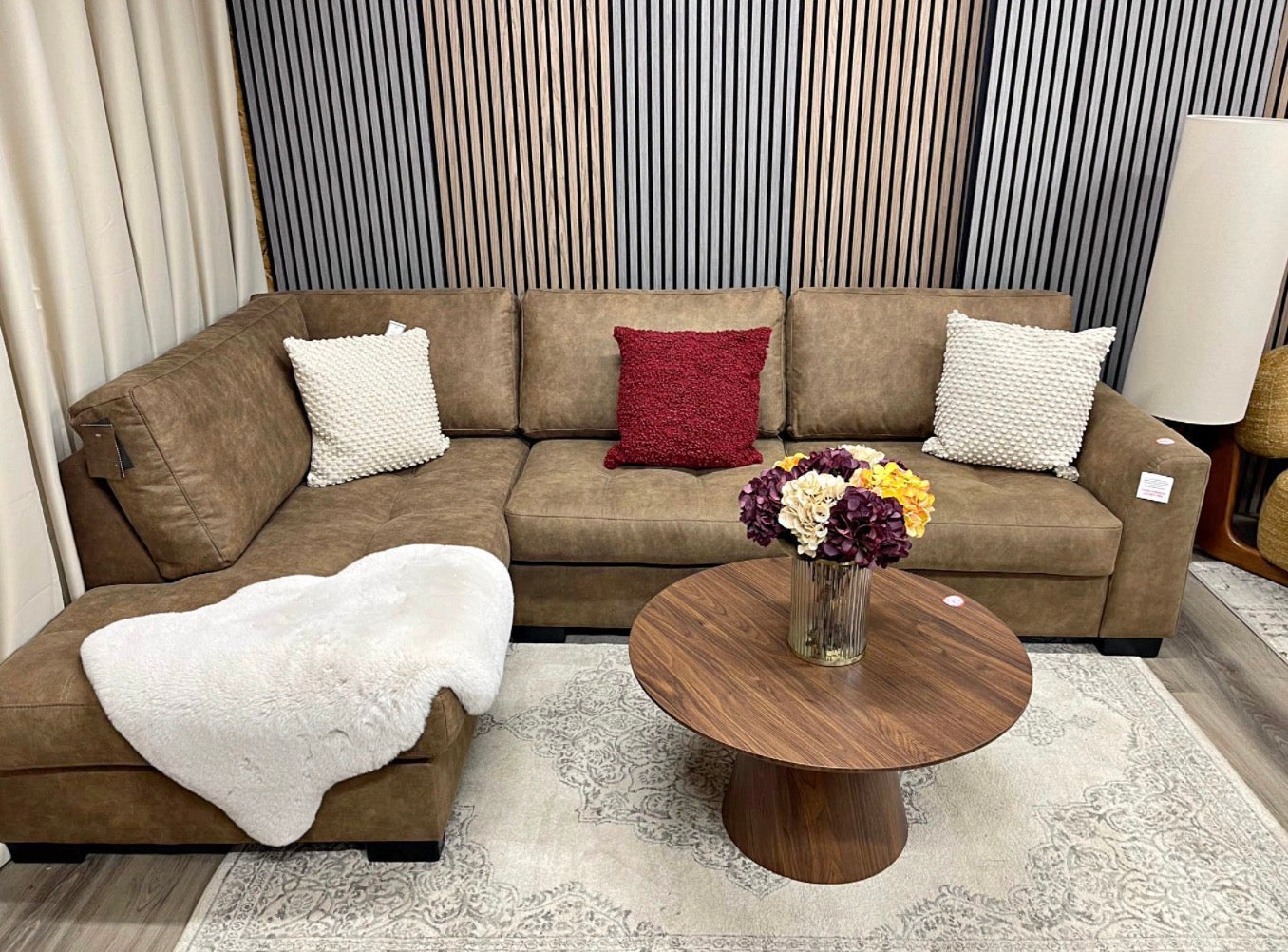 Brown Suede Large Corner Sofa